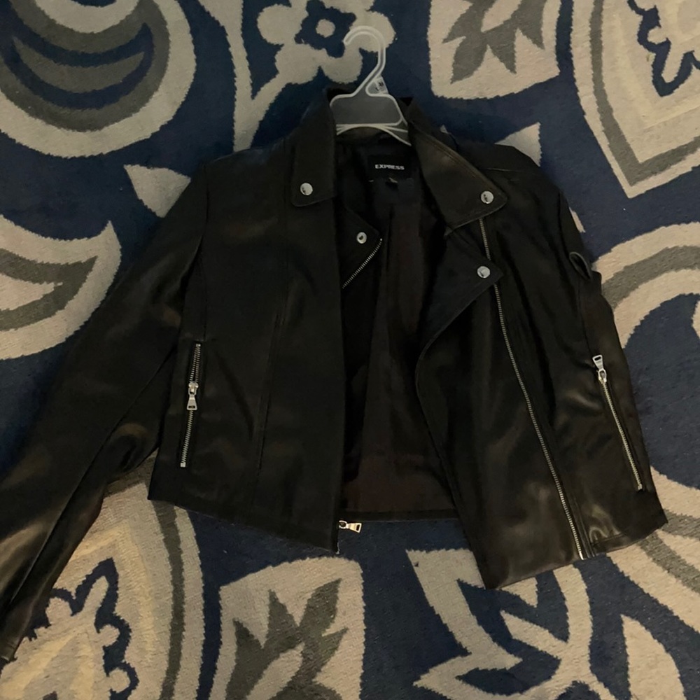 Express cropped black faux leather jacket